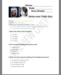 The Outsiders S E Hinton The 1960s Scavenger Hunt Quiz Answer Key There Is A Smart Response Cli Pre Reading Activities The Outsiders Informational Text