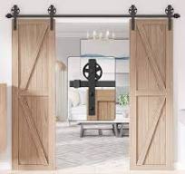 WINSOON 8FT Wood Double Sliding Barn Door Hardware Basic Black Big Spoke  Wheel Roller Kit，5-18FT for Choose