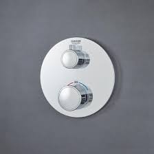 Exposed thermostatic mixers protrude from the wall and can function as a practical storage area for your shower gel and shampoo at the same time. Grohe Grohtherm Thermostatic Shower Mixer With 2 Way Diverter Round For Rapido Smartbox 24076000 Reuter
