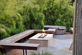 Finally, check this awesome diy cinder block bench: Rectangle Fire Pit Patio Modern With Bench Built In Bench Concrete Landmark Landscapes