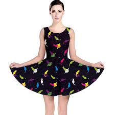 Cowcow Womens Cats Kittens Saturn Space Stars Retro Cute Cartoon Skater Dress At Best Casual Dresses Fit And Flare Dress Dresses