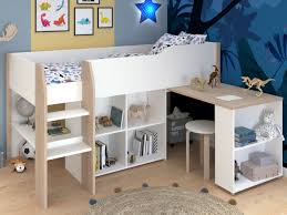 Meubles de rangement pour chambres d'enfant comprenant armoires, commodes, bibliothèques des rangements de chambre enfant fabriqués en france, en bois et peintures écologiques sur. Lit Combine Sureleve Avec Rangements Et Bureau 90 X 200 Cm Blanc Chene Maria