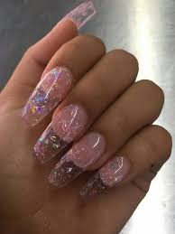 31 Clear Pink Acrylic Nails With Rhinestone Details 20 Updowny Com Long Nail Designs Cute Acrylic Nails Jelly Nails Shorter nails respond much better to acrylics, so eliminate any excess outgrowth that isn't necessary now that you are going for false nails.