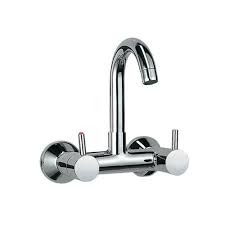A faucet escutcheon is the way you solve this problem. Florentine Double Lever Wall Kitchen Sink Mixer Jaquar