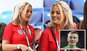 The england goalkeeper, who has endured a difficult few weeks, was replaced by debutant. Jordan Pickford Girlfriend Megan Davison Sports England Shirt At Sweden World Cup Game Celebrity News Showbiz Tv Express Co Uk