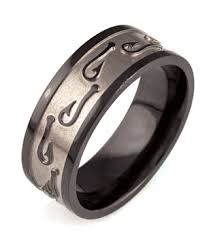 Men S Two Tone Black Zirconium Fishing Hook Ring Wedding Rings Titanium Wedding Rings Custom Wedding Rings