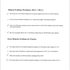 Solved Dilution Problems Worksheet Mv M2v2 A How Much O Chegg Com