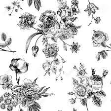 Black And White Vector Art Flowers Seamless Vector Vintage Pattern With Victorian Bouquet Of Black Flower Drawing Trendy Flowers Vintage Flowers