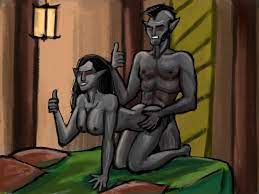 bed breasts chest dark elf dunmer elf female hair hairy male  mohawk nipples nude penetration pussy red eyes sex straight the elder  scrolls thumbs up vaginal penetration vaginal penetration