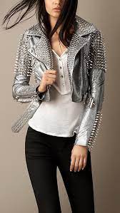 Multi Stud Cropped Metallic Python Biker Jacket Fashion Jackets Studded Jacket
