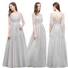Half Long Sleeves Prom Evening Party Dress Tulle Bridesmaid Wedding Gown Silver Bridesmaid Dress Wedding Dresses Long Sleeve Prom Tulle Dress
