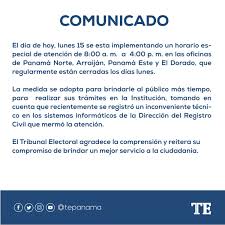 Consulta el teléfono de contacto y la dirección en la chorrera, panamá oeste e indicaciones para saber cómo llegar. Tribunal Electoral Auf Twitter Buenos Dias Estimados Usuarios Les Informamos Que Hoy 15 De Enero Las Oficinas Regionales De Panama Norte Arraijan El Dorado Y Panama Este Funcionaran En Horario Especial De
