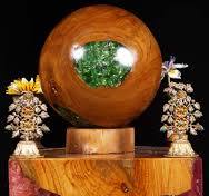 Hand Carved Wooden Ball/Orb with Green Infused Resin Hand Carved in Bali,  Indonesia 9"