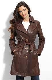 Distressed Brown Waxed Trench Coat For Her Leather Coat Womens Leather Jackets Women Long Leather Coat