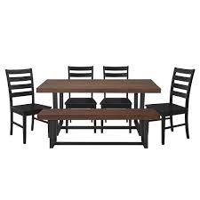 Our trestle wood dining bench will give your kitchen, dining room, or entryway a traditional aesthetic. Best Buy Walker Edison Rectangular Farmhouse Dining Table Set Of 6 Mahogany Black Bb72dslbma 6