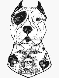 Black And White Pitbull Tattoos American Pitbull Tattooed Sticker By Papertigressart In 2020 Pitbull Tattoo Pitbull Drawing American Pitbull