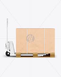 Download Hand Pallet Truck Kraft Box Mockup In Box Mockups On Yellow Images Object Mockups PSD Mockup Templates