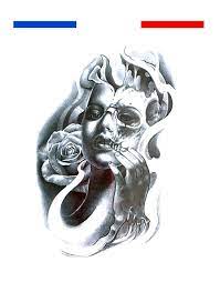 Dessin tete de mort femme. Mi Femme Mi Tete De Mort Et Rose Tatouage Temporaire Ebay