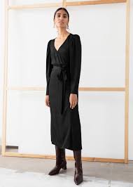 Puff Sleeve Midi Wrap Dress Black Midi Dresses Other Stories Wrap Dress Fashion Puff Sleeve Dresses
