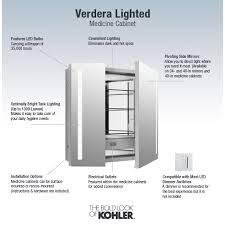 Kohler® verdera® lighted medicine cabinets deliver optimally bright, even and shadowless bathroom lighting that is exceptionally close to natural light. Kohler K 99009 Tl Na N A Verdera 30 X 34 Lighted Mirrored Medicine Cabinet With Plain Mirror And Led Lighting Two Doors Two Shelves And Flip Out Mirror Faucet Com