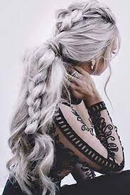 Grey Hair Messy Viking Braid Wedding Hairstyles Hair Styles Trendy Fall Hair Color Hair Color Guide