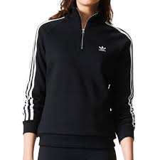 Adidas Black And White Women S Sweatshirt Adidas Originals Trefoil Half Zip Women S Sweatshirt Black White Bp5477 Sweatshirts Women Black Sweatshirts Half Zip