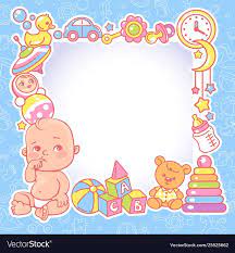 Square Frame With Cute Little Baby Boy Sitting Wear Diaper Kids Toys Elements And Objects Blank Text Fram Baby Doll Pattern Baby Stickers Baby Shower Cards