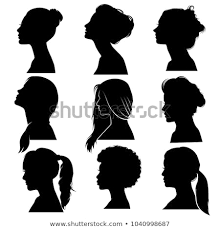 Beautiful Detailed Hair Women Face Profile Silhouette Set Face Profile Woman Face Silhouette Face Profile Drawing