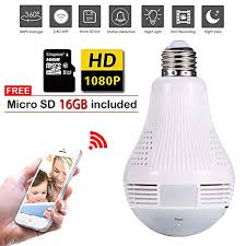 Naiyo Light Bulb Camera Include 16gb Card 1080p Wifi Security Camera 2mp Wireles Ip Led Cam 360 Degrees Panoramic Vr Indoor Outdoor Home Surveillance Cameras Motion Detection Night Vision Alarm Surveillance And Security Cameras