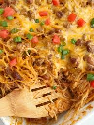 Almost cheeseless pasta casserole recipe. Cheesy Taco Spaghetti Casserole Together As Family