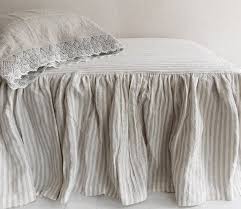 Black And White Striped Bed Skirt Queen Striped Ruffle Bedskirt Stonewashed Linen Dust Ruffle Etsy Shabby Chic Bedding Ruffle Bedding Bedskirt