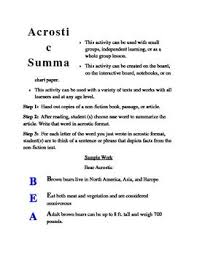 Acrostic Summarizer Nonfiction Texts Acrostic Acrostic Poem