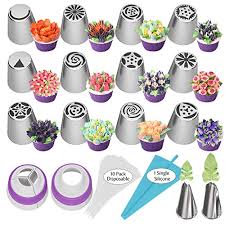 russian piping tips 27pcs baking supplies set cake decorating tips for cupcake cookies birthday party 12 icing tips 2 leaf piping tips 2 couplers 10