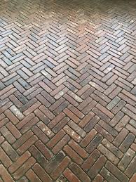 We installed a herringbone brick floor in our bathroom! Thin Brick Before Grout Double Herringbone Pattern Brick Flooring Brick Paving Brick Pavers