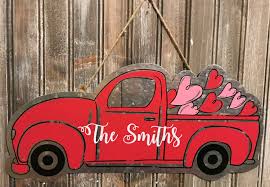 Farmhouse Red Truck Valentines Sign Red Truck Hearts Sign Little Red Truck Decor Personalised Red Truck Sign Red Tru Red Truck Decor Red Truck Valentines Sign