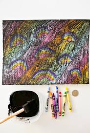 It doesn't need to be too thick, however, you don't want any of the crayon peeking through the black paint. Diy Rainbow Scratch Art For Kids