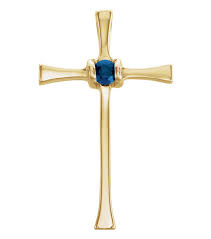 Gelin crucifix cross pendant necklace in 14k solid gold, mothers day birthday gifts jewelry for women 14k Yellow Gold Blue Sapphire Cross Pendant With Hidden Bale