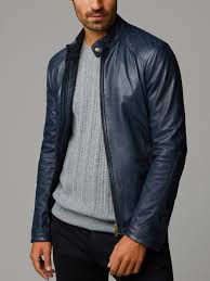 Blue Nappa Leather Jacket With Topstitching On The Shoulders Leather Jacket Men Leather Jacket Outfits Blue Leather Jacket