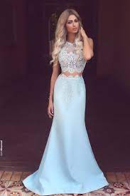 New Arrival Two Pieces Mermaid Lace Applqiues Prom Dresses Sleeveless Buy High Quality Dresses From D Light Blue Prom Dress Prom Dresses Blue Prom Dresses Lace
