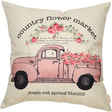 Download Amazon Com Fahrendom Country Flower Market Vintage Pink Truck Farmhouse Decor Fresh Cut Spring Blooms Sign Summer Decoration Cotton Linen Home Decorative Throw Pillow Case Cushion Cover For Sofa Couch 18 X 18