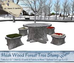 Second Life Marketplace Zk Wood Forest Tree Stump Table Chairs Set Winter Homary modern round pine tree wooden stump end table, natural edge side table, small coffee table, cottage with tray top in beige.