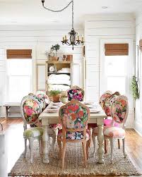 Farmhouse Farmhouse Table With Whimsical Floral Chairs In A Variety Of Fabrics And Colors By Chair W Dining Room Makeover Chic Dining Room Dining Room Design