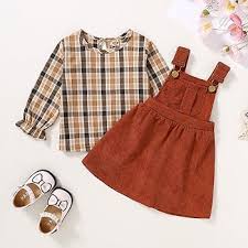 Amazon.com: YOUNGER TREE Toddler Baby Girl Fall Outfit Long Sleeve Plaid  T-Shirt and Strap Dress Overall with One Pocket Clothes Sets(B2-Brown,6-12  Months): Clothing, Shoes & Jewelry