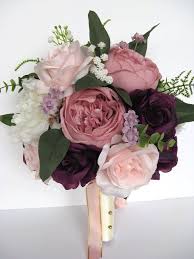Wedding Bouquet 17 Piece Bridal Bouquet Set Wedding Flowers Mauve Plum Pink Blush Eggplant Sil Bridal Bouquet Pink Bridal Bouquet Sets Flower Bouquet Wedding