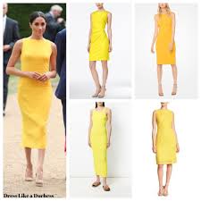 Mimic Meghan S Brandon Maxwell Crepe Midi Sleeveless Yellow Dress For As Little As 32 Shop On Meghan Markle Outfits Cocktail Dress Yellow Meghan Markle Dress