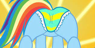 304614 - suggestive, artist:tiarawhy, edit, rainbow dash, pegasus, pony,  pantsu.html, butt, clothes, explicit source, female, frilly underwear,  imminent mooning, panties, plot, questionable source, rainbutt dash, show  accurate, show accurate porn, solo ...