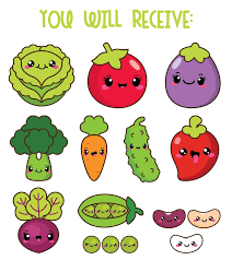 Kawaii Gemuse Clipart Kawaii Gemuse Clipart Gesunde Etsy Cute Food Drawings Clip Art Vegetable Drawing