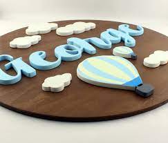 3d Round Wood Name Sign Hot Air Balloon Cloud Design Nursery Wall Decor Kids Bedroom Wall Art B Wood Name Sign Personalized Wall Decor Baby Boy Gifts