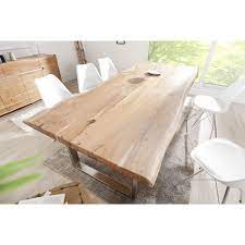 table a manger 200 cm en acacia massif avec pietement en acier chrome baumstamm tisch wohnzimmertisch holz esszimmertisch holz