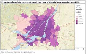 Montreal metro subway and stm bus directions are available throughout greater montreal, including the main montreal is the second canadian metro area to support apple maps transit after toronto. Percentage Of Population Near Public Transit Stop Map Of Montreal By Census Subdivision 2016